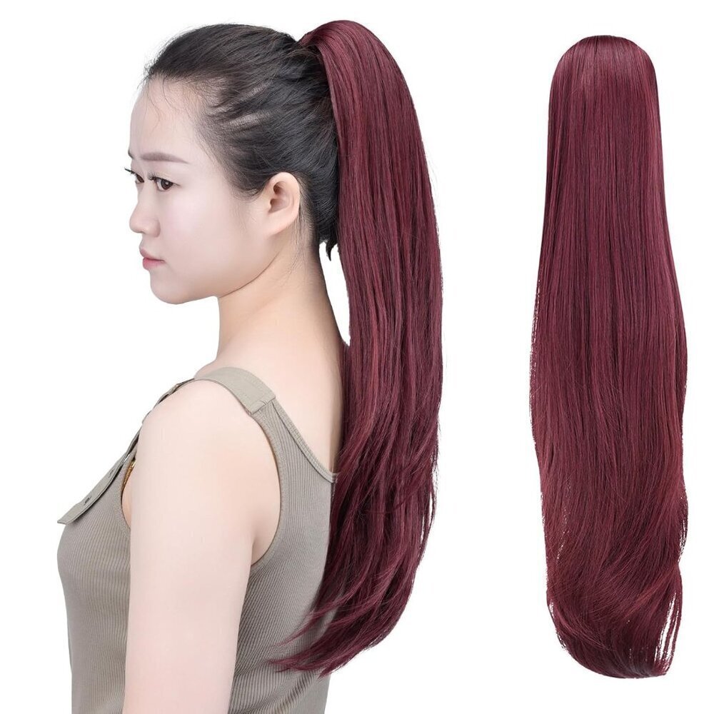 burgundy extension ponytail Yaki Straight Claw Clip Ponytails 22" 5.5 OZ Synthet
